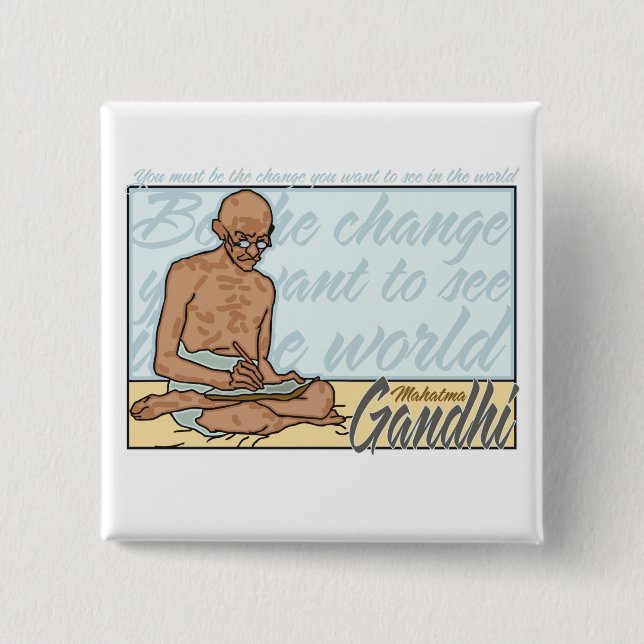 Macaron Carré 5 Cm Gandhi soit la citation de changement (Devant)