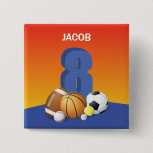 Macaron Carré 5 Cm Garçon 8 Anniversaire Sports Balls