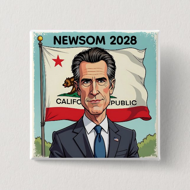 Macaron Carré 5 Cm Gavin Newsom pour le Président 2028 (Devant)