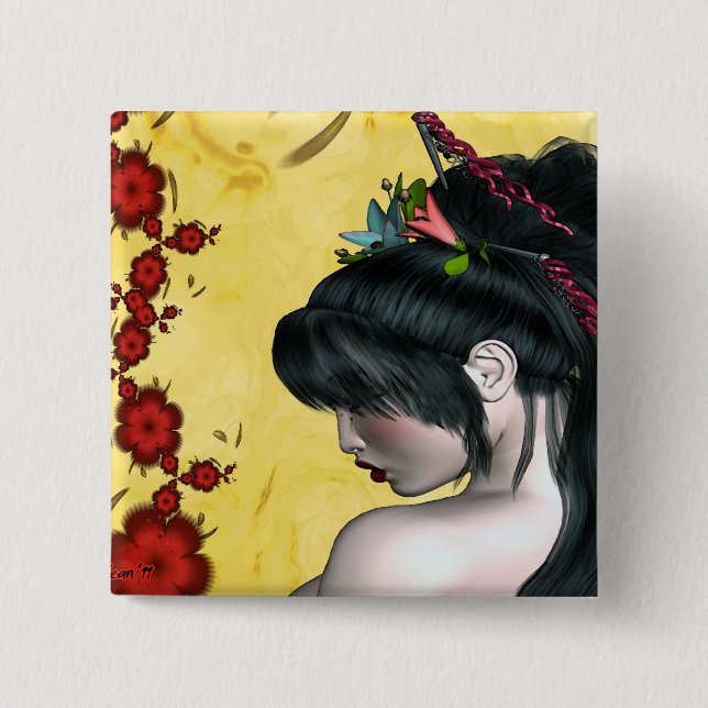 Macaron Carré 5 Cm Geisha moderne (Devant)