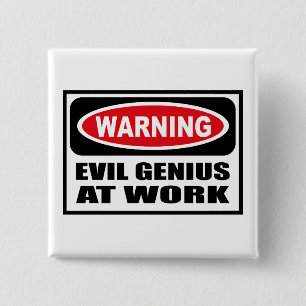 Macaron Carré 5 Cm GÉNIE MAUVAIS d'avertissement au bouton de TRAVAI