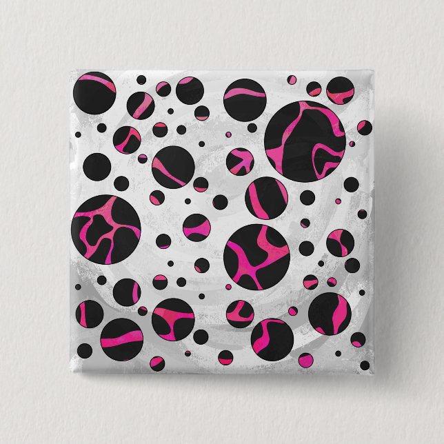 Macaron Carré 5 Cm Giraffe rose chaude et noire (Devant)