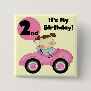 Macaron Carré 5 Cm Girl in Pink Car 2nd Birthday Tshirts et cadeaux
