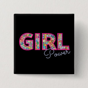 Macaron Carré 5 Cm Girl Power   Fille rose belles femmes Fleurs sauva