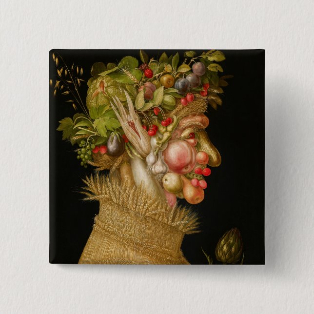 Macaron Carré 5 Cm Giuseppe Arcimboldo - Été (Devant)