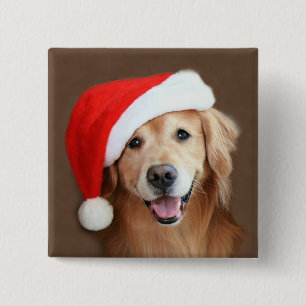 Macaron Carré 5 Cm Golden retriever avec le casquette de Père Noël