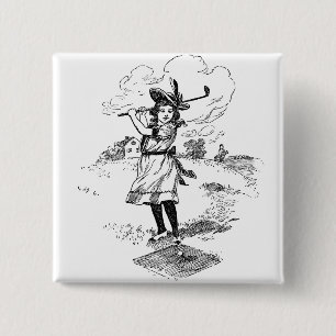 Macaron Carré 5 Cm Golf Girl Golfing Vintage Art