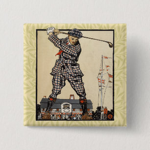 Macaron Carré 5 Cm Golf Golfeur Vintage Antique Golf