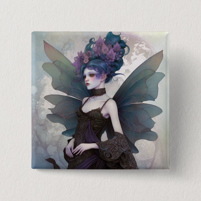 Macaron Carré 5 Cm Goth Dark Fairy Girl Imaginaire Art (Devant)