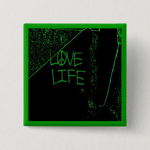 Macaron Carré 5 Cm Graffiti "Love Life" Bouton vert néon