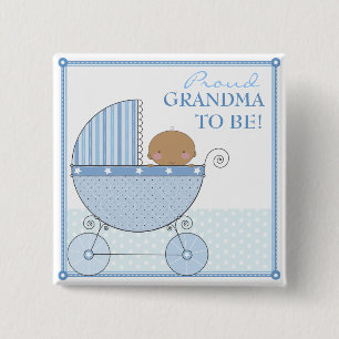 Macaron Carré 5 Cm Grand-maman fière à être chariot ethnique de bleu