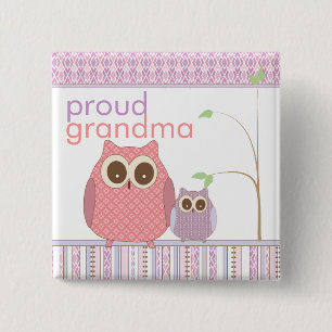 Macaron Carré 5 Cm Grand-maman fière à être et hibou de bébé