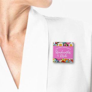 Macaron Carré 5 Cm GRAND-MÈRE DE LA MARIÉE Fleurs de printemps Mariag