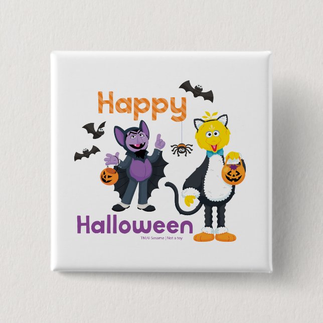 Macaron Carré 5 Cm Grand oiseau et nombre | Joyeux Halloween (Devant)