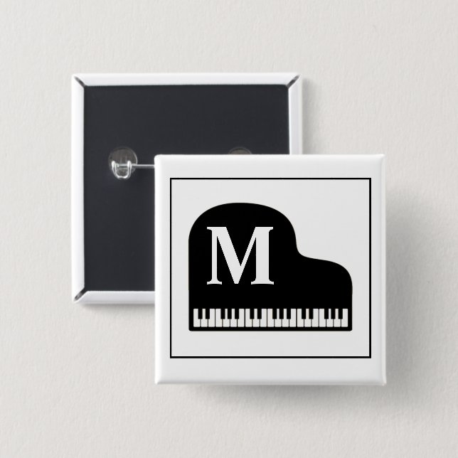 Macaron Carré 5 Cm Grand Piano Monogram Pianiste noir et blanc (Devant & derrière)