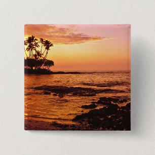 Macaron Carré 5 Cm Grande Île, Hawaï. Coucher de soleil, Grande Île H