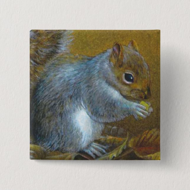 Macaron Carré 5 Cm Grey squerrl fine art painting button/badge (Devant)