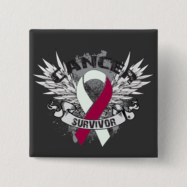 Macaron Carré 5 Cm Grunge ailé Ruban Tête Cou Cancer Survivant (Devant)