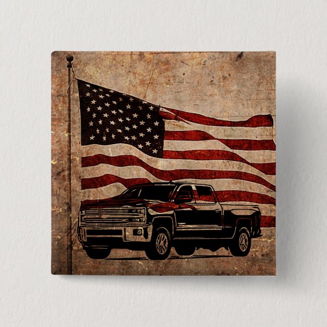 Macaron Carré 5 Cm Grunge American Flag et Black Truck Patriotic (Devant)