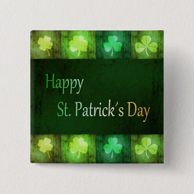 Macaron Carré 5 Cm Grungy St. Patrick's Day Shamrocks - Bouton (Devant)