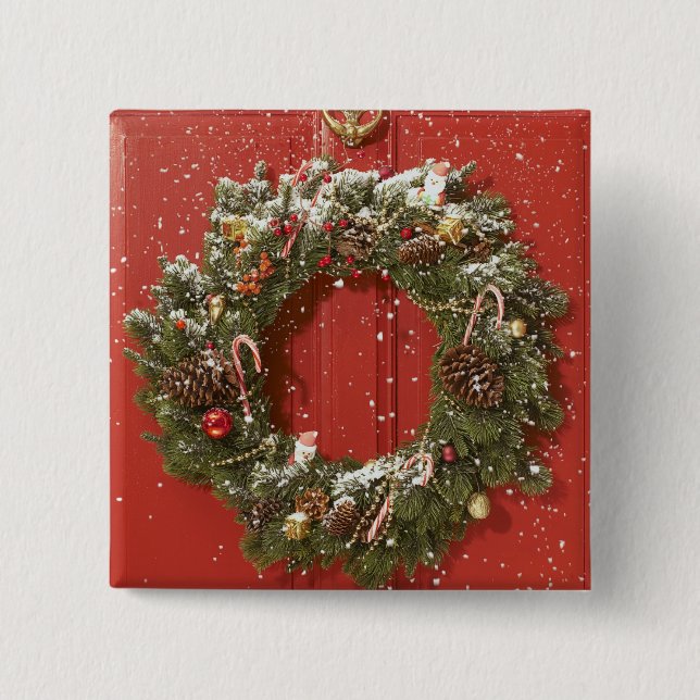 Macaron Carré 5 Cm Guirlande de Noël accrochant sur une porte (Devant)