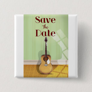 Macaron Carré 5 Cm Guitare Acoustique Vintage Sauvegarder la Date