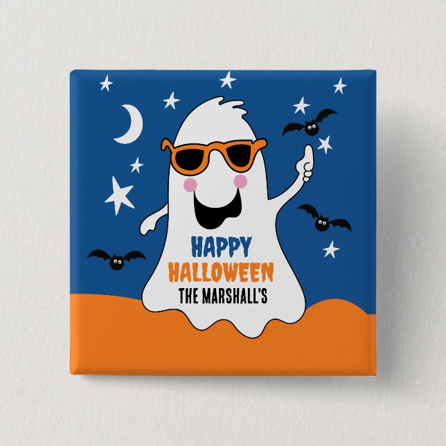 Macaron Carré 5 Cm Gus Ghost Halloween mignon enfants (Devant)