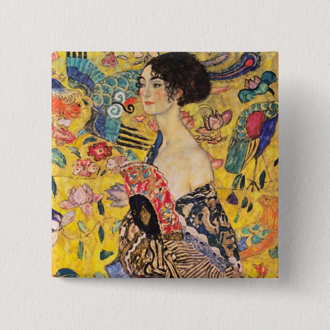 Macaron Carré 5 Cm Gustav Klimt - Dame avec ventilateur (Devant)