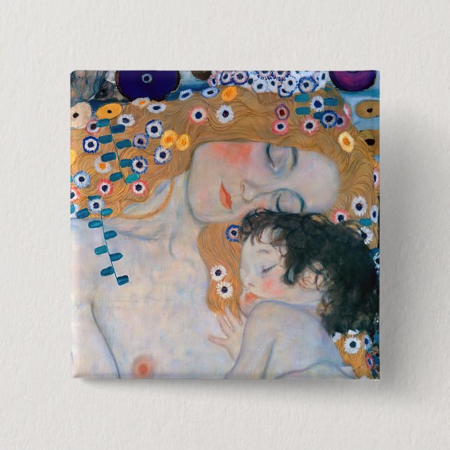 Macaron Carré 5 Cm Gustav Klimt - Mère et Enfant (Devant)