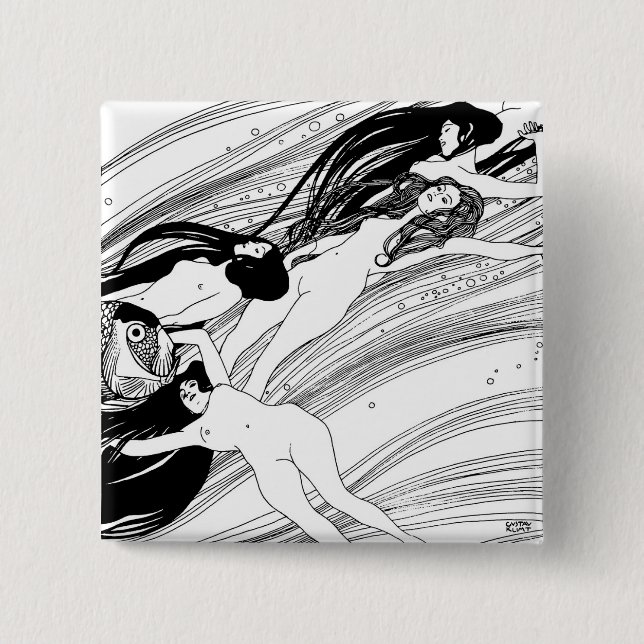 Macaron Carré 5 Cm Gustav Klimt - Poisson Sang Surreal Art Japonais (Devant)