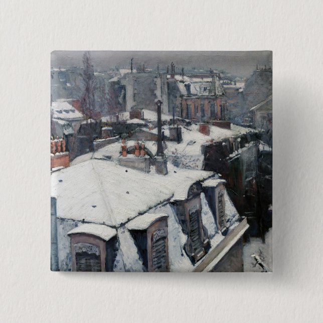 Macaron Carré 5 Cm Gustave Caillebotte - Toits dans la neige (Devant)