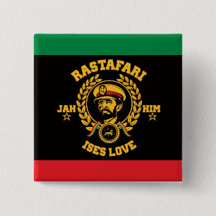 Macaron Carré 5 Cm Haile Selassie I Jah Rastafari Reggae Rasta Bouton