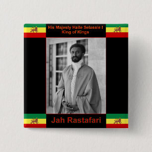 Macaron Carré 5 Cm Haile Selassie le lion de Judah, Jah Rastafari
