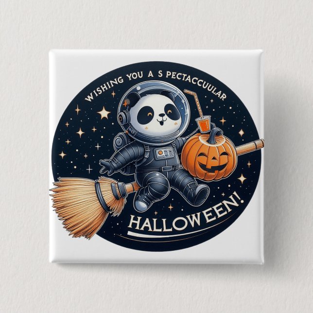 Macaron Carré 5 Cm Halloween spectaculaire avec un panda bambou (Devant)