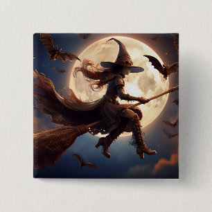 Macaron Carré 5 Cm Halloween Steampunk Witch Vol au clair de lune