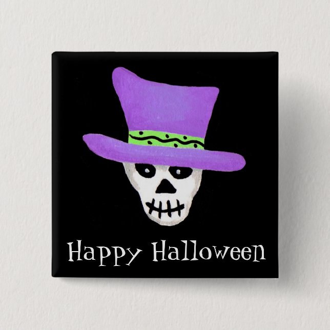Macaron Carré 5 Cm Halloween Whimsy Skeleton Skull Happy Halloween (Devant)
