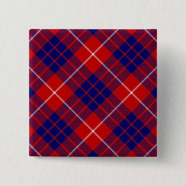 Macaron Carré 5 Cm Hamilton tartan rouge bleu violet plaid (Devant)