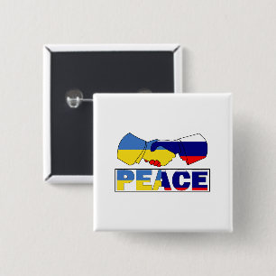Macaron Carré 5 Cm Handshake of Peace, Ukraine Russie Drapeau