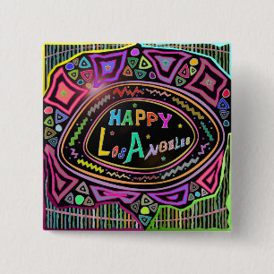Macaron Carré 5 Cm Happy Art : bouton "Happy Los Angeles"
