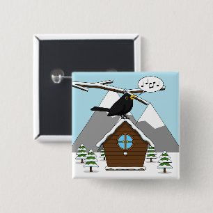 Macaron Carré 5 Cm Happy Blackbird chanter dans le paysage hivernal