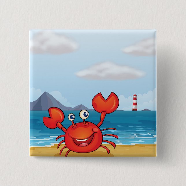 Macaron Carré 5 Cm Happy Crab on Beach with Lighthouse (Devant)