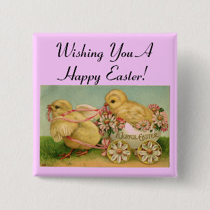 Macaron Carré 5 Cm Happy Easter Vintage Chicks Pin