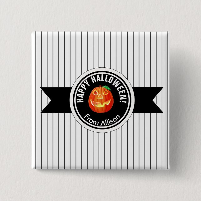 Macaron Carré 5 Cm Happy Halloween Citrouille ID212 (Devant)