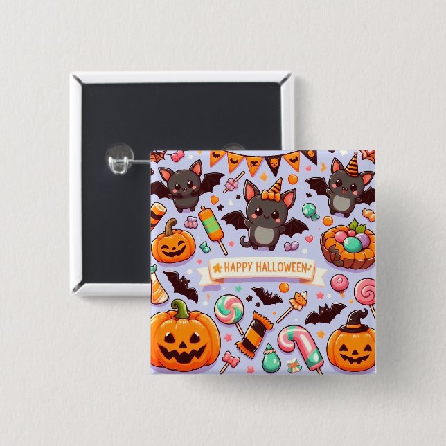 Macaron Carré 5 Cm Happy halloween cute bats candy (Devant & derrière)