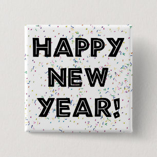 Macaron Carré 5 Cm Happy New Year Black Text