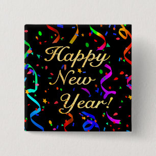 Macaron Carré 5 Cm "Happy New Year!" square button