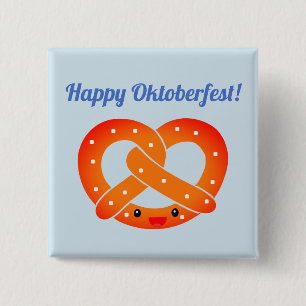 Macaron Carré 5 Cm "Happy Oktoberfest!" Button with Smiling Pretzel