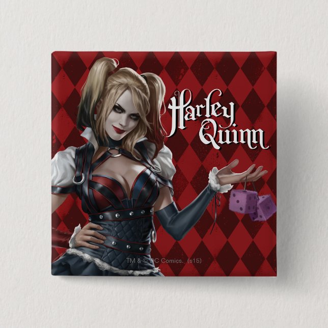 Macaron Carré 5 Cm Harley Quinn Avec Dice Fuzzy (Devant)