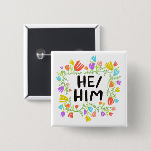 Macaron Carré 5 Cm HE/HIM Pronouns Rainbow Floral Wreath