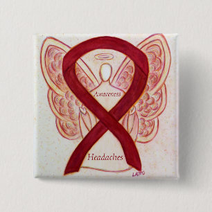 Macaron Carré 5 Cm Headaches Awareness Ribbon Angel Custom Pin